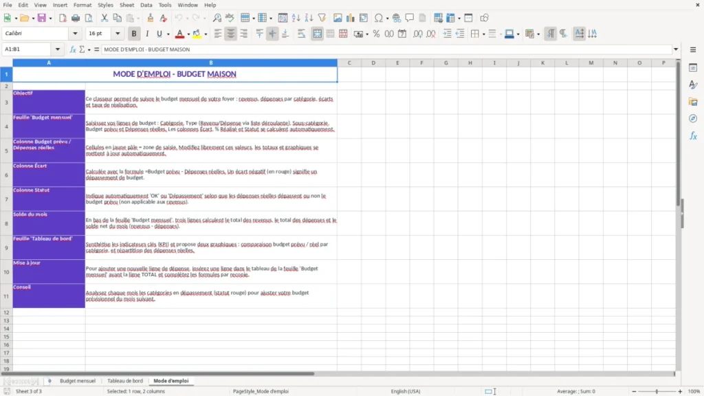 Mode d'emploi – Budget maison Excel – Modèle Gratuit (2026)