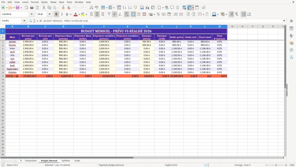 Budget_Mensuel – Finance personnelle Excel – Modèle Gratuit (2026)