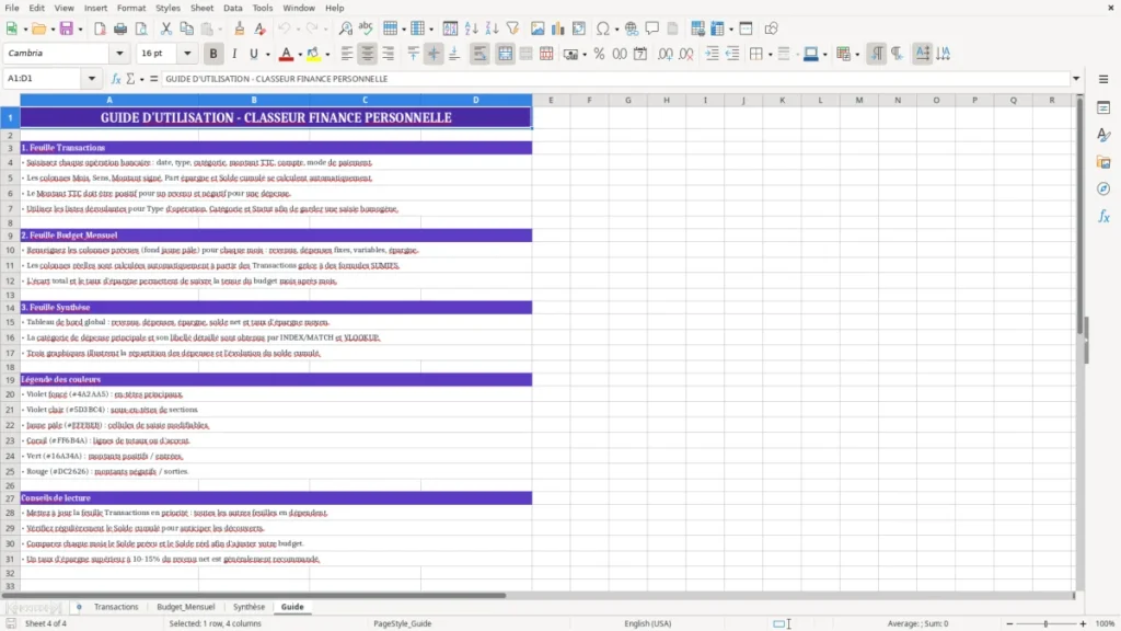 Guide – Finance personnelle Excel – Modèle Gratuit (2026)