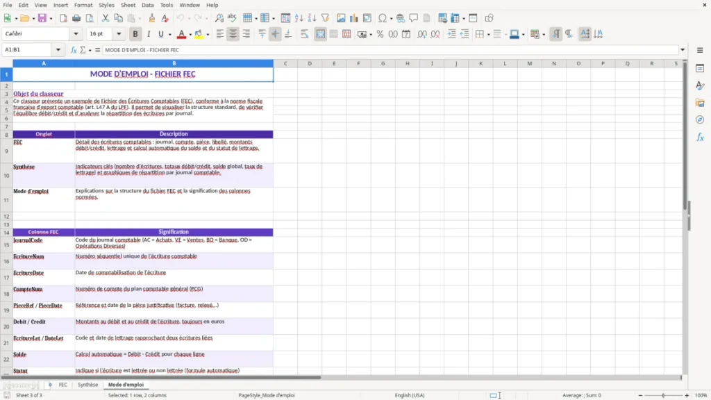 Mode d'emploi – FEC Excel – Modèle Gratuit (2026)