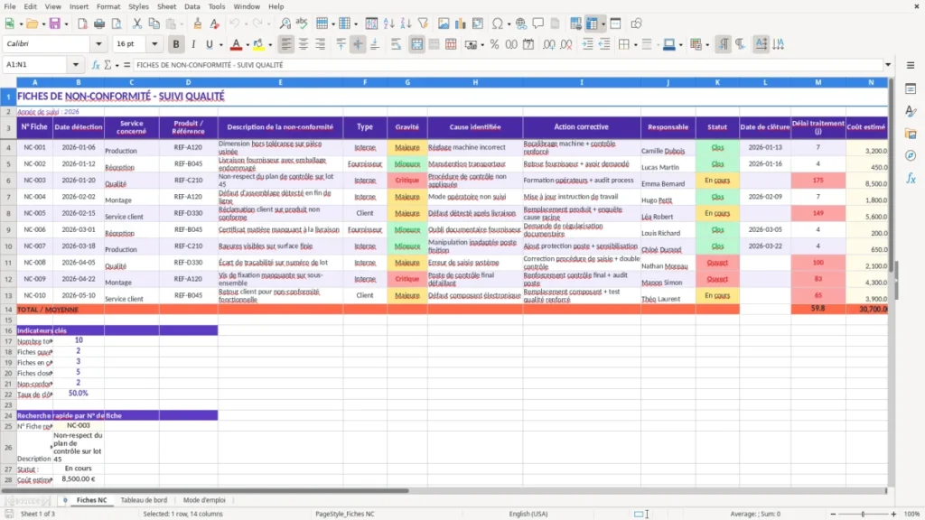 Fiches NC – Fiche de non-conformité Excel – Modèle Gratuit (2026)