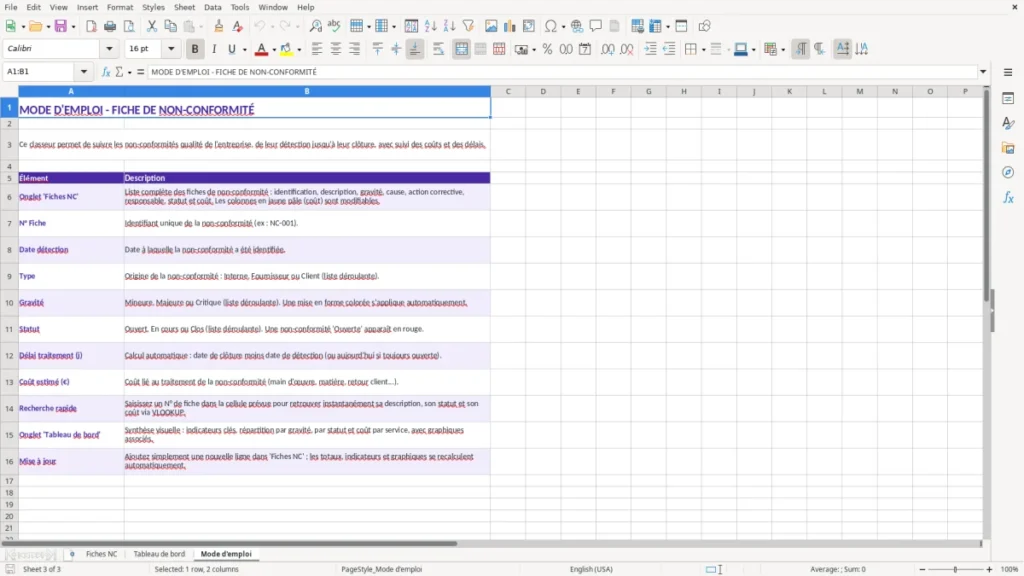 Mode d'emploi – Fiche de non-conformité Excel – Modèle Gratuit (2026)