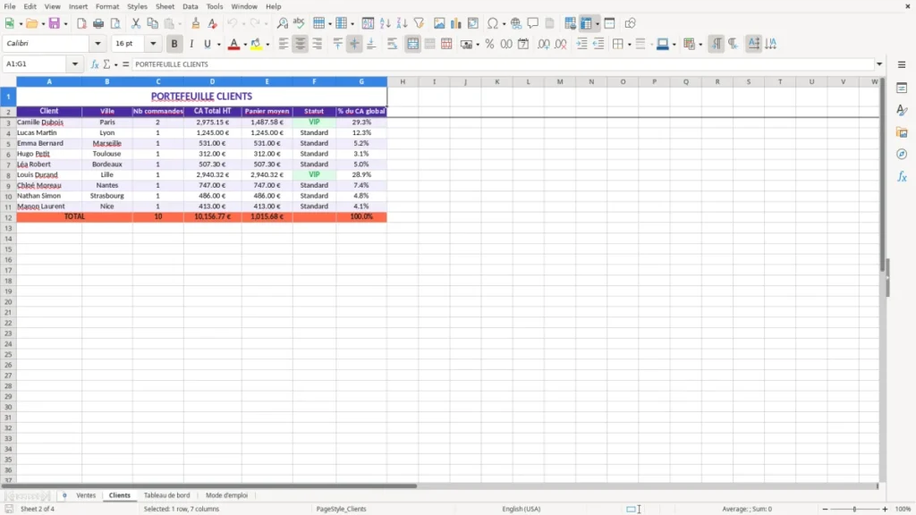 Clients – Gestion commerciale Excel – Modèle Gratuit (2026)