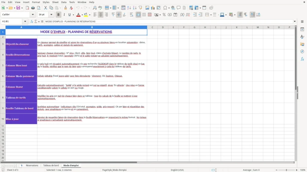 Mode d'emploi – Planning de réservation location Excel – Modèle gratuit (2026)