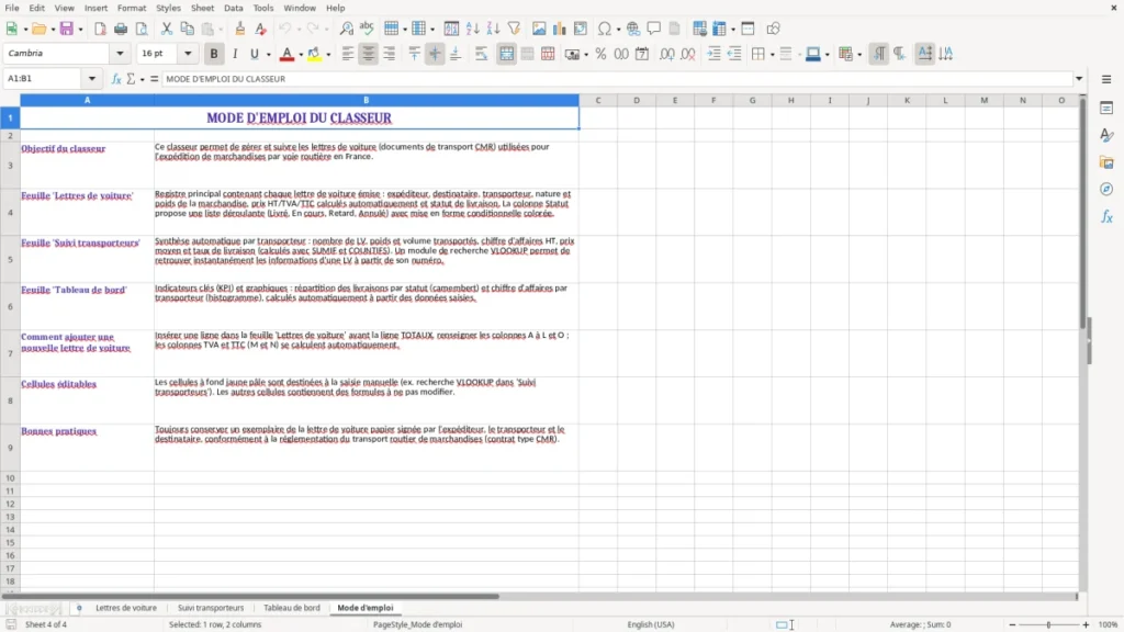 Mode d'emploi – Lettre de voiture Excel – Modèle Gratuit (2026)