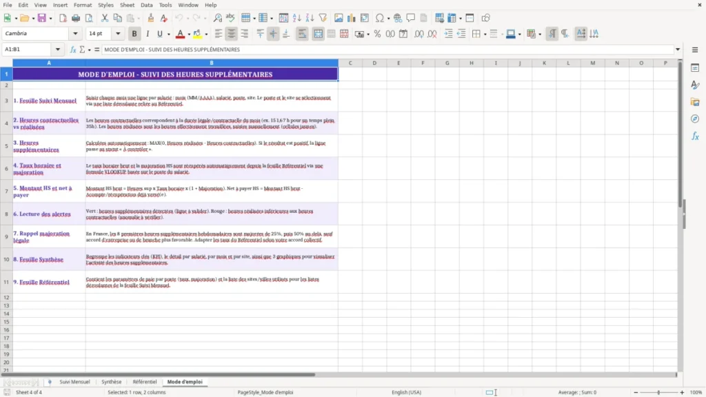 Mode d'emploi – Heures supplémentaires Excel – Modèle mensuel (2026)