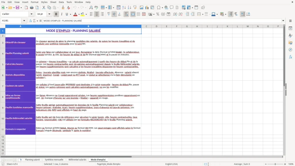 Mode d'emploi – Planning salarié Excel – Modèle Gratuit (2026)