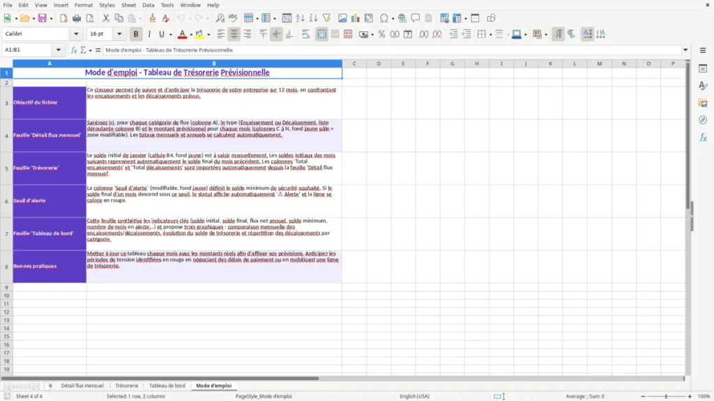 Mode d'emploi – Trésorerie prévisionnelle Excel – Modèle Gratuit (2026)