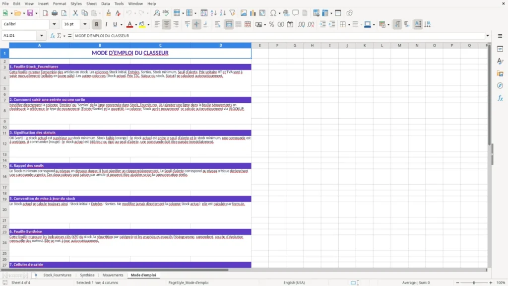 Mode d'emploi – Gestion Stock Fournitures Excel – Modèle Gratuit (2026)