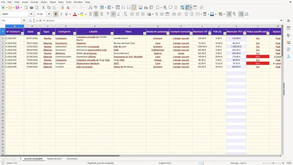 Journal comptable – Comptabilité association Excel – Modèle Gratuit (2026)