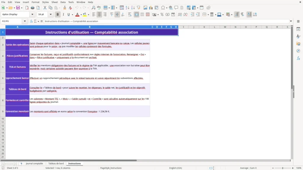 Instructions – Comptabilité association Excel – Modèle Gratuit (2026)