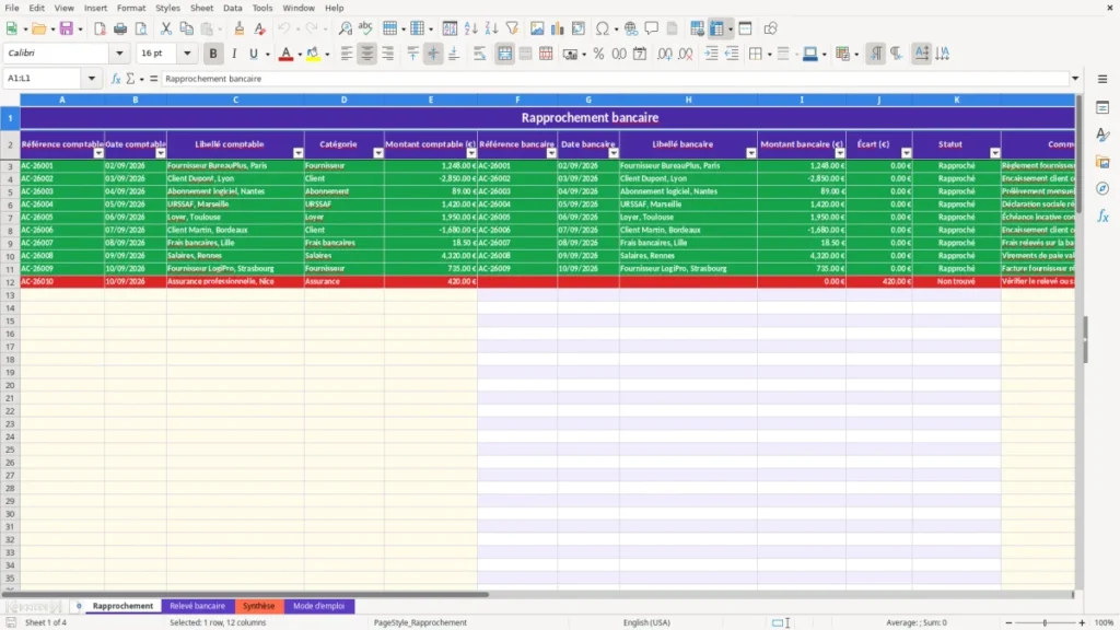 Rapprochement – Rapprochement bancaire Excel – Modèle Gratuit (2026)