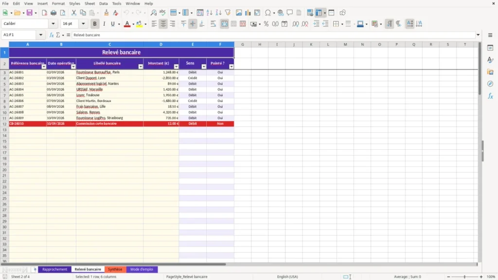 Relevé bancaire – Rapprochement bancaire Excel – Modèle Gratuit (2026)
