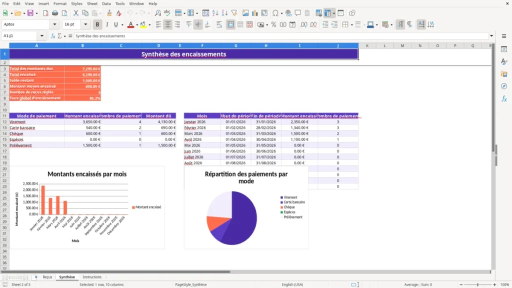 Synthèse – Reçu de paiement Excel – Modèle Gratuit (2026)